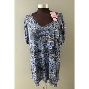 Cathy Shirt Womens Size 3XL Black Blue Paisley Tulip Sleeve Super Soft V-Neck